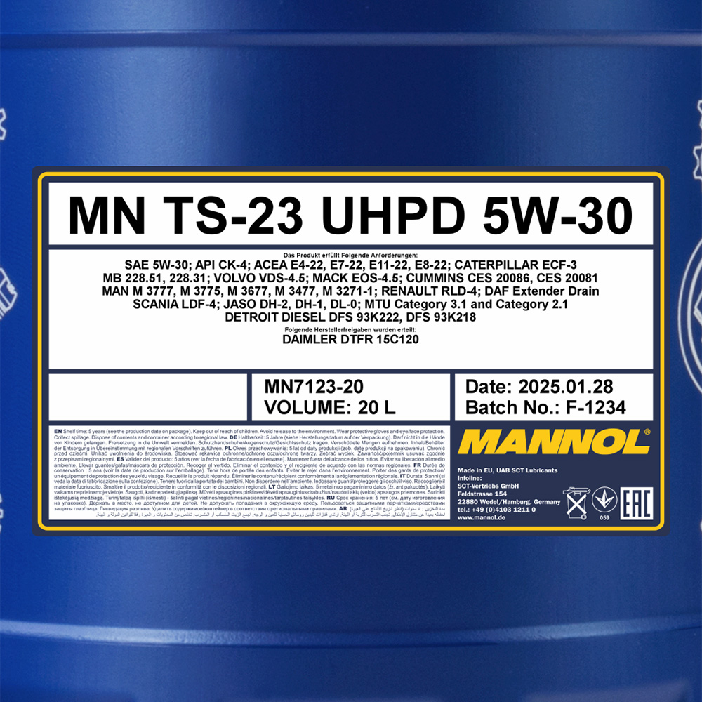 روغن موتور دیزلی مانول TS-23 UHPD 5W-30 حجم 20 لیتر