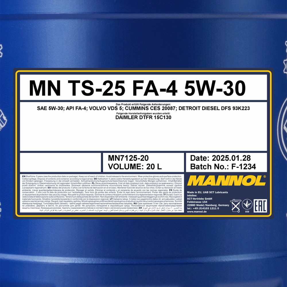 روغن موتور دیزلی مانول TS-25 FA-4 5W-30 حجم 20 لیتر