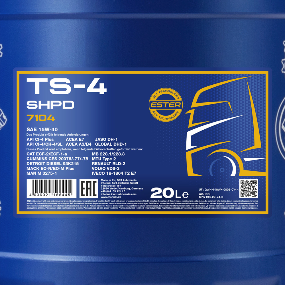 روغن موتور دیزلی مانول TS-4 SHPD 15W-40 حجم 20 لیتر